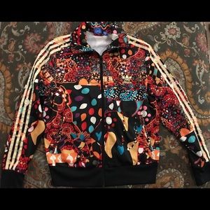 Adidas track jacket print large gold stripes